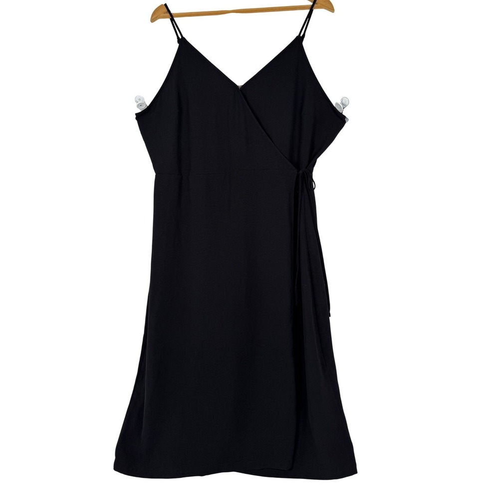 Nine West Wrap Dress‎ Womens XXL Black Solid Spaghetti Strap Midi V-Neck